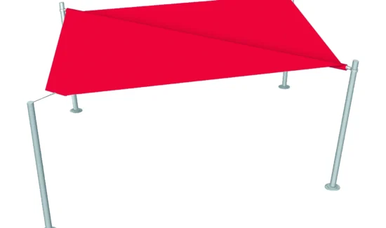 Rotes Sonnensegel mit vier Befestigungspunkten