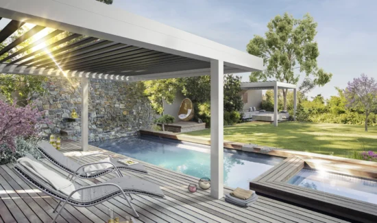 Moderner Garten mit Pergola und Pool